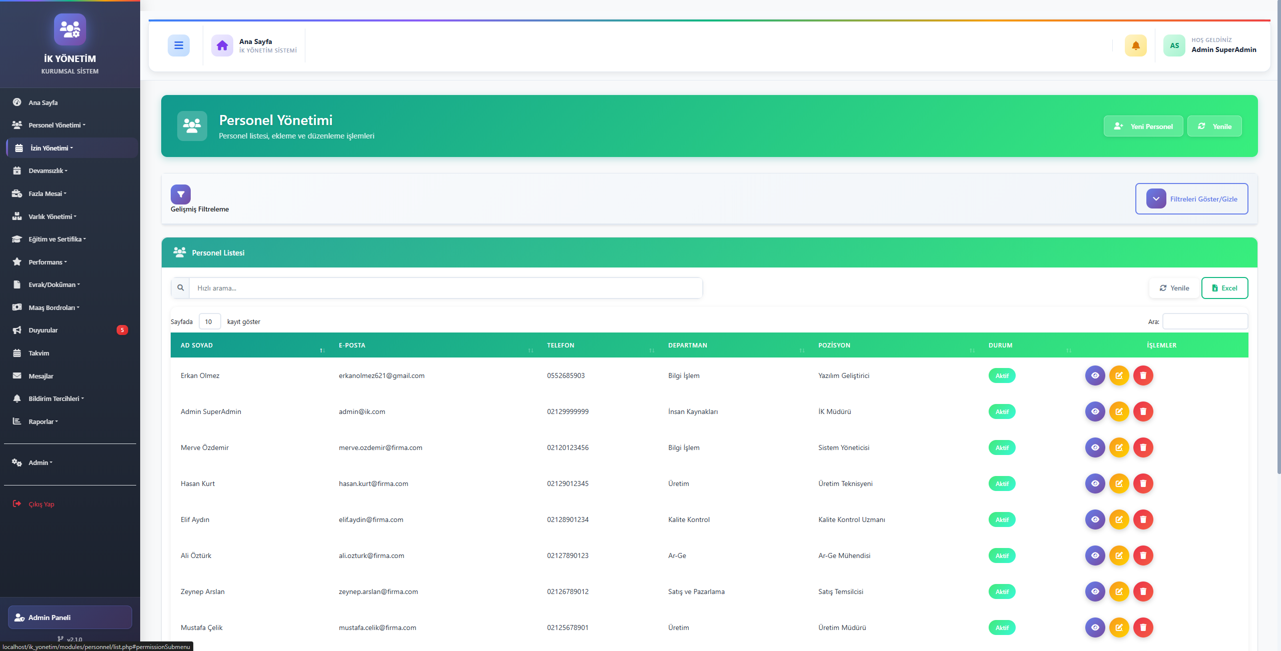 Personel Listesi